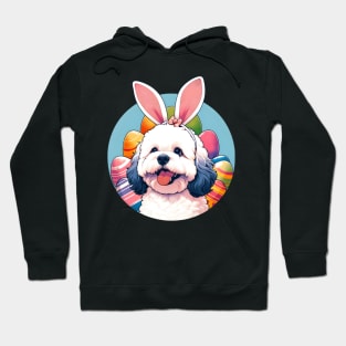 Bolognese Dog with Bunny Ears Celebrates Easter Joyfully Hoodie